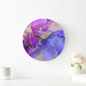 天体抽象芸術金ゴールド紫インク ラージ壁時計 (ホーム)