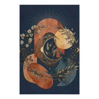 天体月と太陽の金のアーチ ポスター