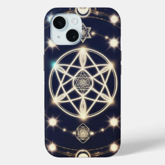 天体月のサイクルマンダラ - 神聖幾何学 iPhone 15ケース