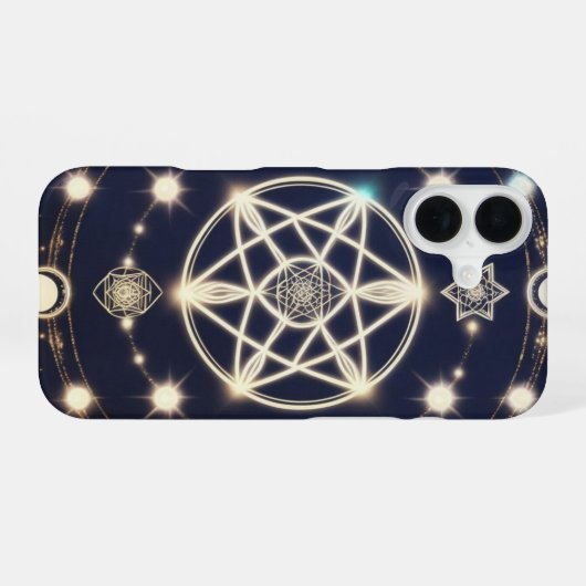 天体月のサイクルマンダラ - 神聖幾何学 iPhone 16ケース (裏面横)
