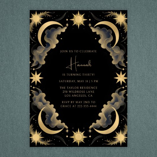 天体月 黒金 タロット ウィッチ 誕生日 招待状