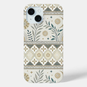 天体植物のフォークアート シームレス パターン iPhone 15ケース