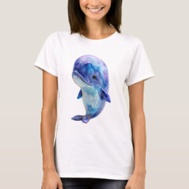 天体水彩銀河スペースブルーホエール女性 Tシャツ