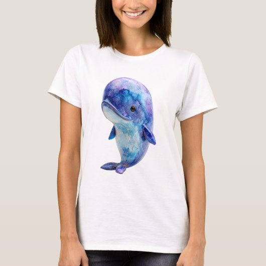 天体水彩銀河スペースブルーホエール女性 Tシャツ (正面)