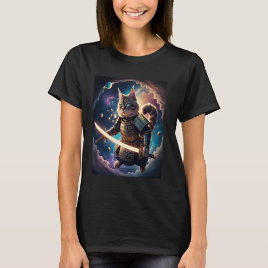 天体波動の守護者 アストラルサムライ猫 Tシャツ (正面)