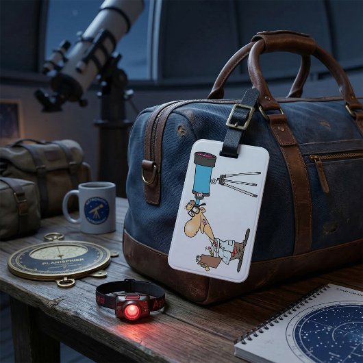 天体物理科学ユーモア望遠鏡を持つ科学者 ラゲッジタグ