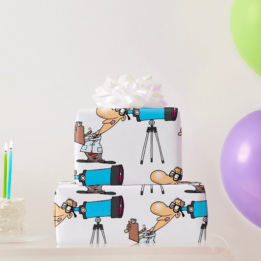天体物理科学ユーモア望遠鏡を持つ科学者 ラッピングペーパー