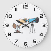 天体物理科学ユーモア望遠鏡を持つ科学者 ラージ壁時計 (正面)