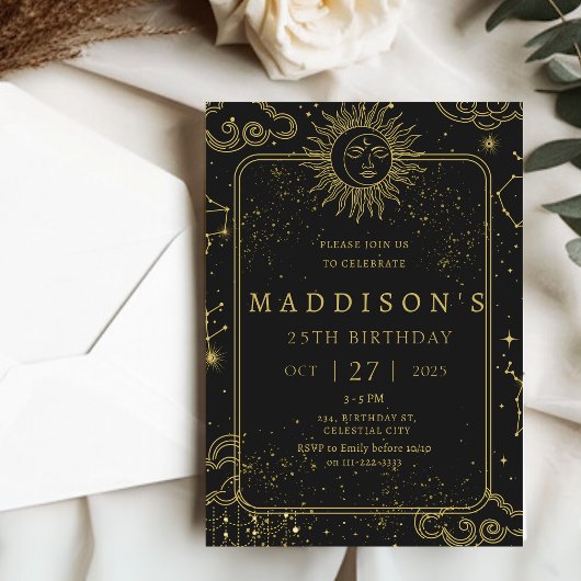 天体神秘的な星空の夜の星印誕生日 招待状