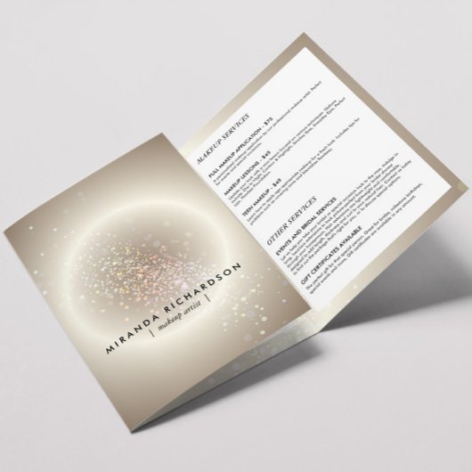 天体紙吹雪グロー金ゴールド美しいパンフレット 三つ折りカード