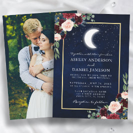 天体結婚式 ゴールド 月 星 写真 招待状