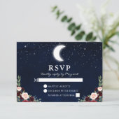 天体結婚式 青空 月 星 花柄 出欠カード (スタンド正面)