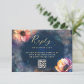 天体花卉銀河ミッドナイトブルー結婚式QR 出欠カード (スタンド正面)