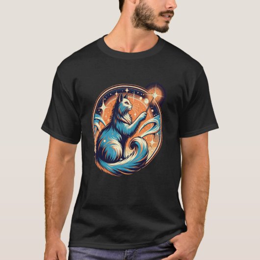 天体要素を持つ魔法の猫アート4 Tシャツ (正面)