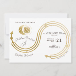 天体金ゴールド太陽&月モノグラムクレストQRコード 招待状