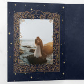 天体金ゴールド月結婚フローラ 三つ折り招待状 (内部最初)