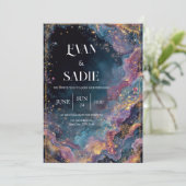 天体金ゴールド銀河系結婚式招待状 招待状 (スタンド正面)