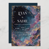 天体金ゴールド銀河系結婚式招待状 招待状 (正面/裏面)