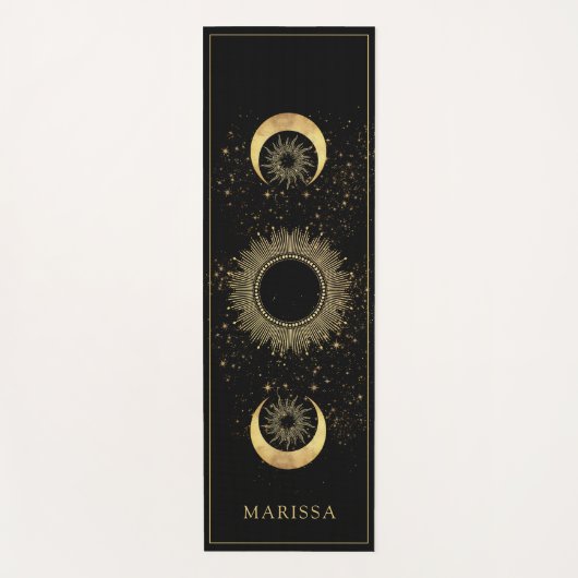 天体金ゴールド黒日月相パーソナライズされた ヨガマット (正面)