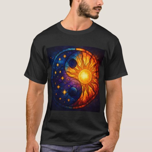 天体陰陽ステンドグラスアート Tシャツ (正面)