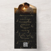 天体 ブラック＆ゴールド フォト ウェディング オールインワン招待状 (内側)