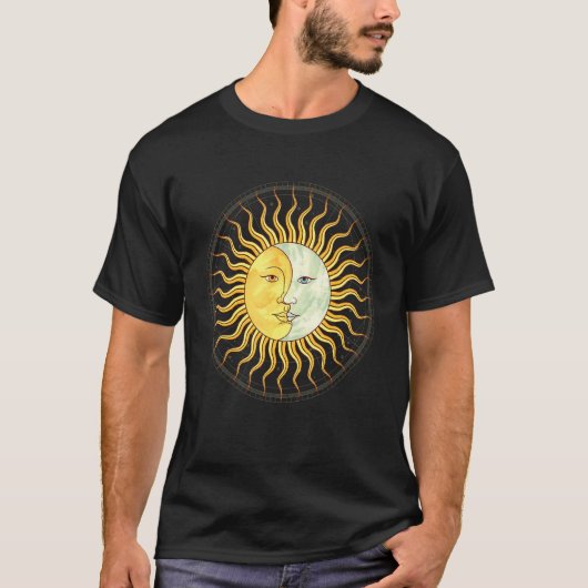 天体 太陽 三日月 ボホー風 エス Tシャツ (正面)