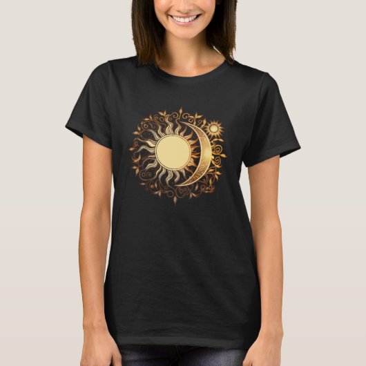 天体 太陽 月 ヨガ 瞑想 禅 ブッダ Tシャツ (正面)