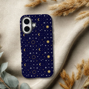 天体 星 月 太陽 ブルー ゴールド ホワイト トレンド iPhone 16ケース