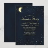 天体 月 星 ミッドナイト ブルー スリープ パーティー 招待状 (正面/裏面)