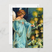 "天使およびクリスマスツリー"のヴィンテージ シーズンポストカード (正面/裏面)