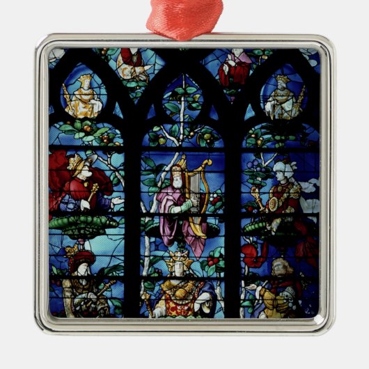 天使およびポートレートのreflecを持つマドンナそして子供 メタルオーナメント (正面)