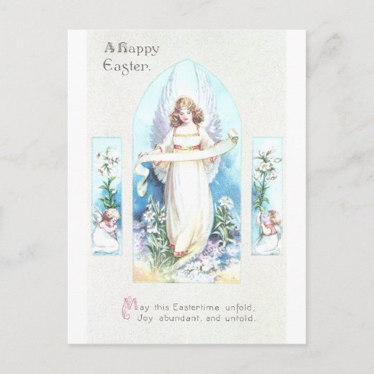 天使および天使教会窓のヴィンテージイースター シーズンポストカード (正面)