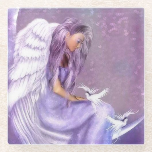 天使および鳩 ガラスコースター (正面)