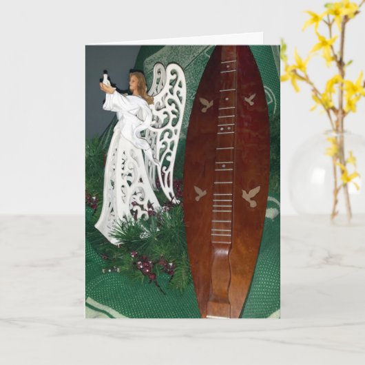 天使およびDulcimerのクリスマスの挨拶状 カード (黄色い花)