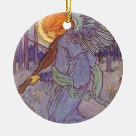 天使がバイオリンを弾く、ヴィンテージ ミュージック セラミックオーナメント (正面)