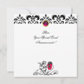 天使がピンクの花を描くダマスク・モノグラム 招待状 (裏面)