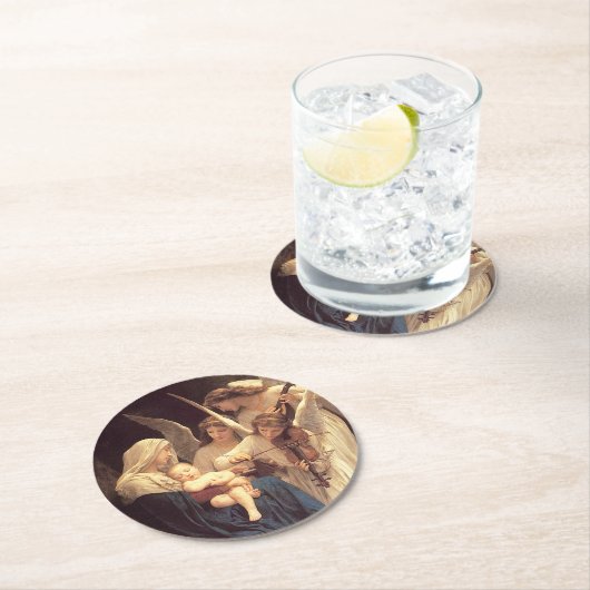 天使がマリーとイエスに歌を捧げる ラウンドペーパーコースター (インサイチュ)