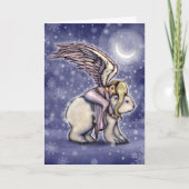 天使が乗ったホッキョクグマのクリスマスホリデーアート カード (正面)