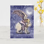 天使が乗るホッキョクグマのクリスマスホリデーアート カード (黄色い花)