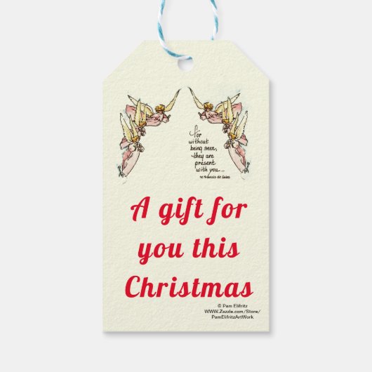 天使が存在し、優雅に成熟した水色 ギフトタグ (裏面)