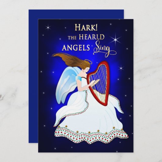 天使が歌うハルクのクリスマス天使のカード（ハープ持ち） シーズンカード (正面/裏面)