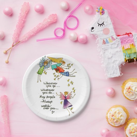 天使が水の色のカラフルスケッチを見る ペーパープレート (パーティー)