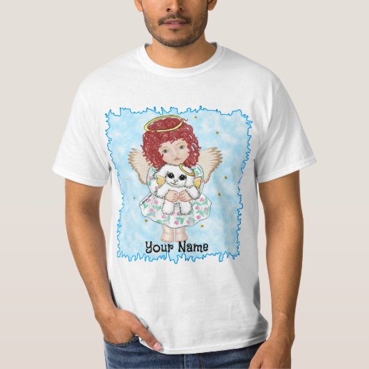 天使が犬を抱く Tシャツ (正面)