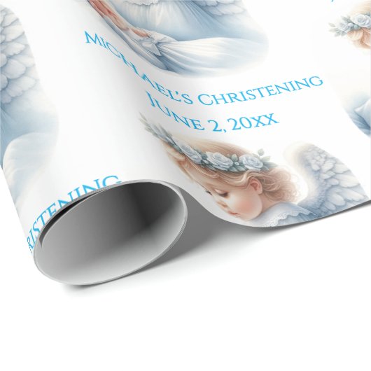 天使が男の赤ちゃんバプテスマを見守る ラッピングペーパー (ロールコーナー)