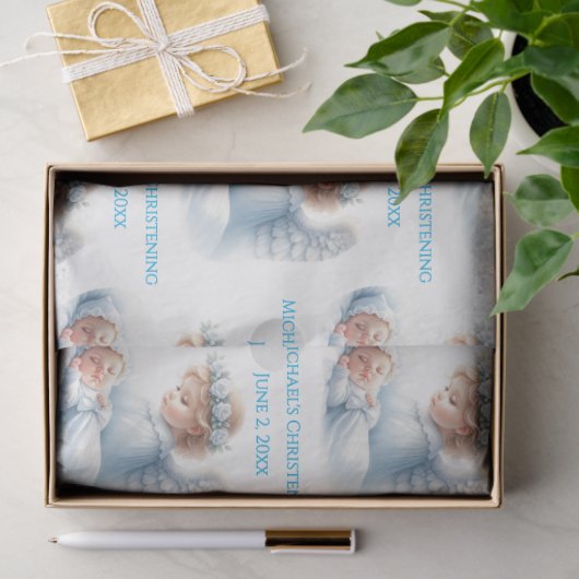 天使が男の赤ちゃんバプテスマを見守る 薄葉紙 (ギフト)
