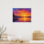 天使が空から私たちを見守る 夕焼けの壁面装飾 ポスター (キッチン)