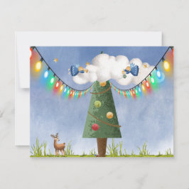 天使が空高く飾られたツリー カスタマイズ可能なテキスト   シーズンカード