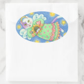 天使が見ている、猫のシール楕円、シート 楕円形シール (バッグ)