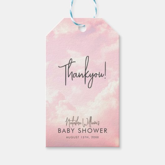 天使が贈るパステルピンクの雲のベビーシャワー ギフトタグ (正面)