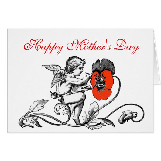 天使が赤い花を描く母の日 (正面横)